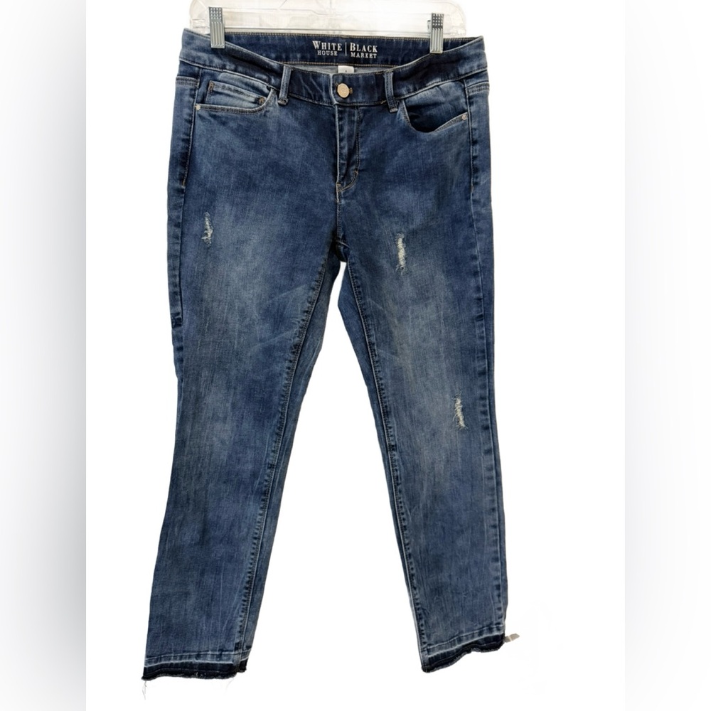 White House Black Market Taw hem Distressed Blue Skinny Jeans. 6